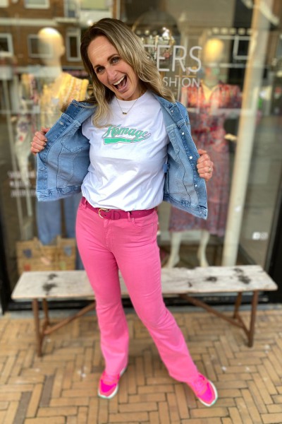 Homage to denim Tee with Baseball print white/green/pink