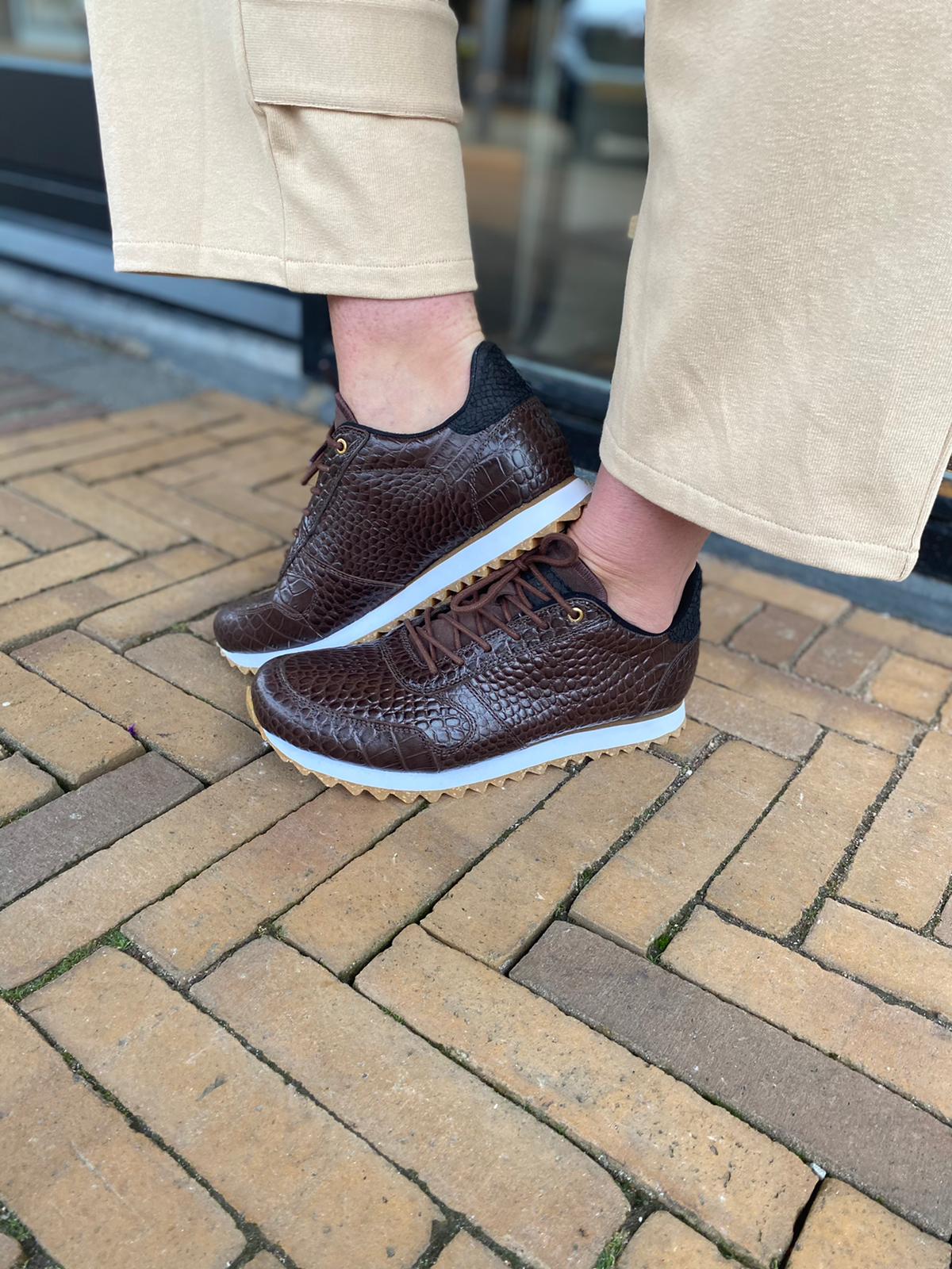 Juffers Fashion Woden sneakers croco donker bruin Ydun WL027